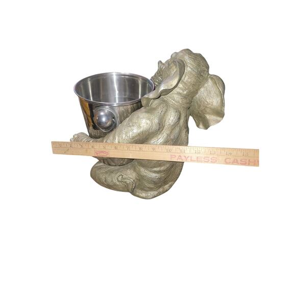 Large gray elephant ice bucket holder with silver metal bucket. 13” tall - Picture 8 of 8